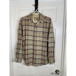 VINTAGE Lemon & Soda Flannel plaid long sleeve mens size M Brown